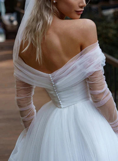 Off-The-Shoulder Long Sleeves Sweep Train Wedding Dresses