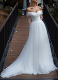 Off-The-Shoulder Long Sleeves Sweep Train Wedding Dresses