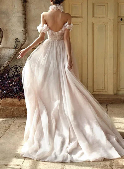 Off-The-Shoulder Flowers Wedding Dresses Romantic