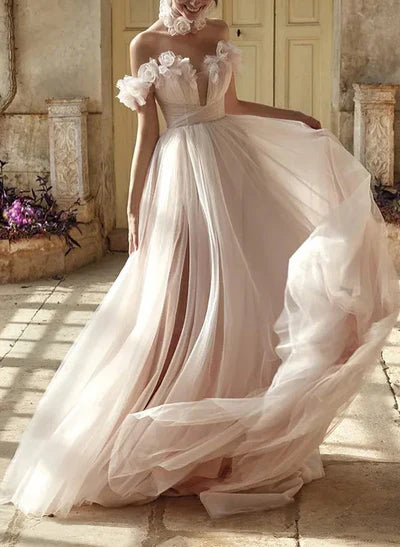 Off-The-Shoulder Flowers Wedding Dresses Romantic