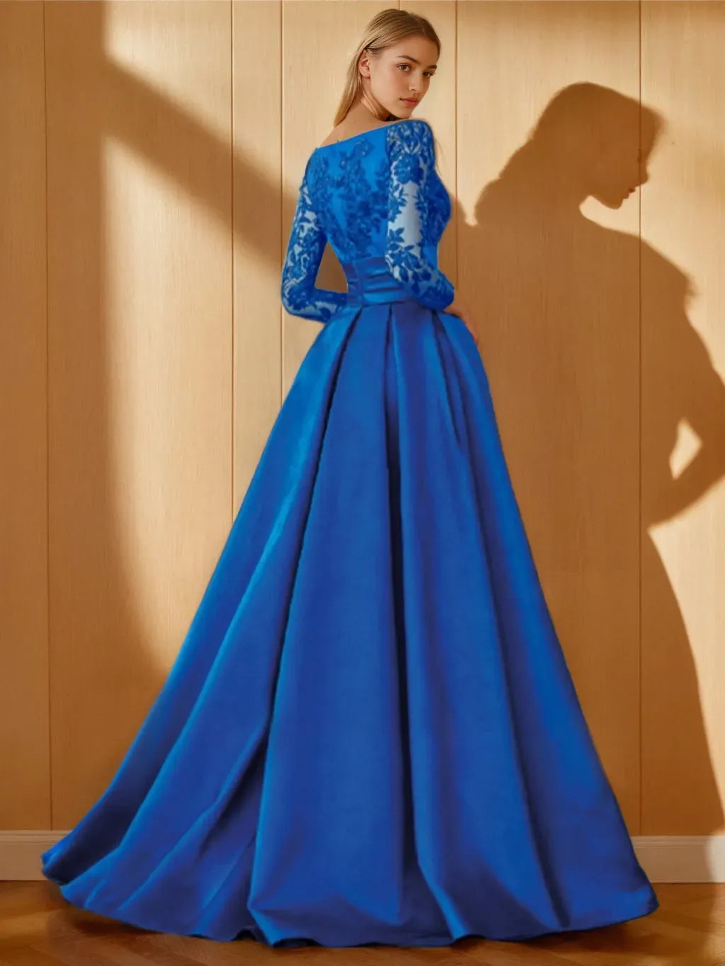 Off-the-Shoulder 3/4 Length Sleeves Floor-Length Mother of the Bride Dresses with Split Side