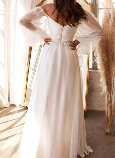 Off-the-Shoulder Long Sleeves Floor-Length Wedding Dress