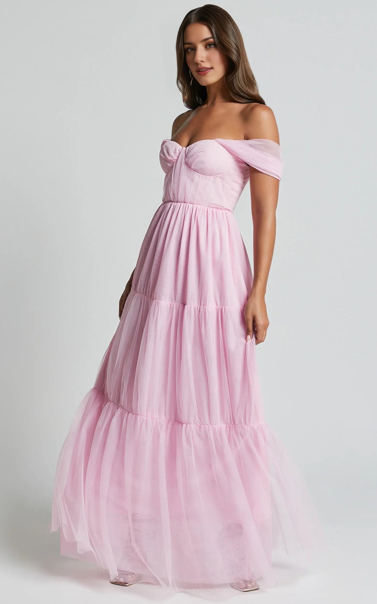 Refined Beautiful Timeless Chic Elegant Pink Tulle A-Line Sleeveless Floor-Length Evening Dress