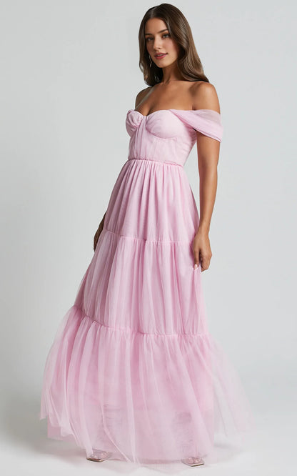 Refined Beautiful Timeless Chic Elegant Pink Tulle A-Line Sleeveless Floor-Length Evening Dress