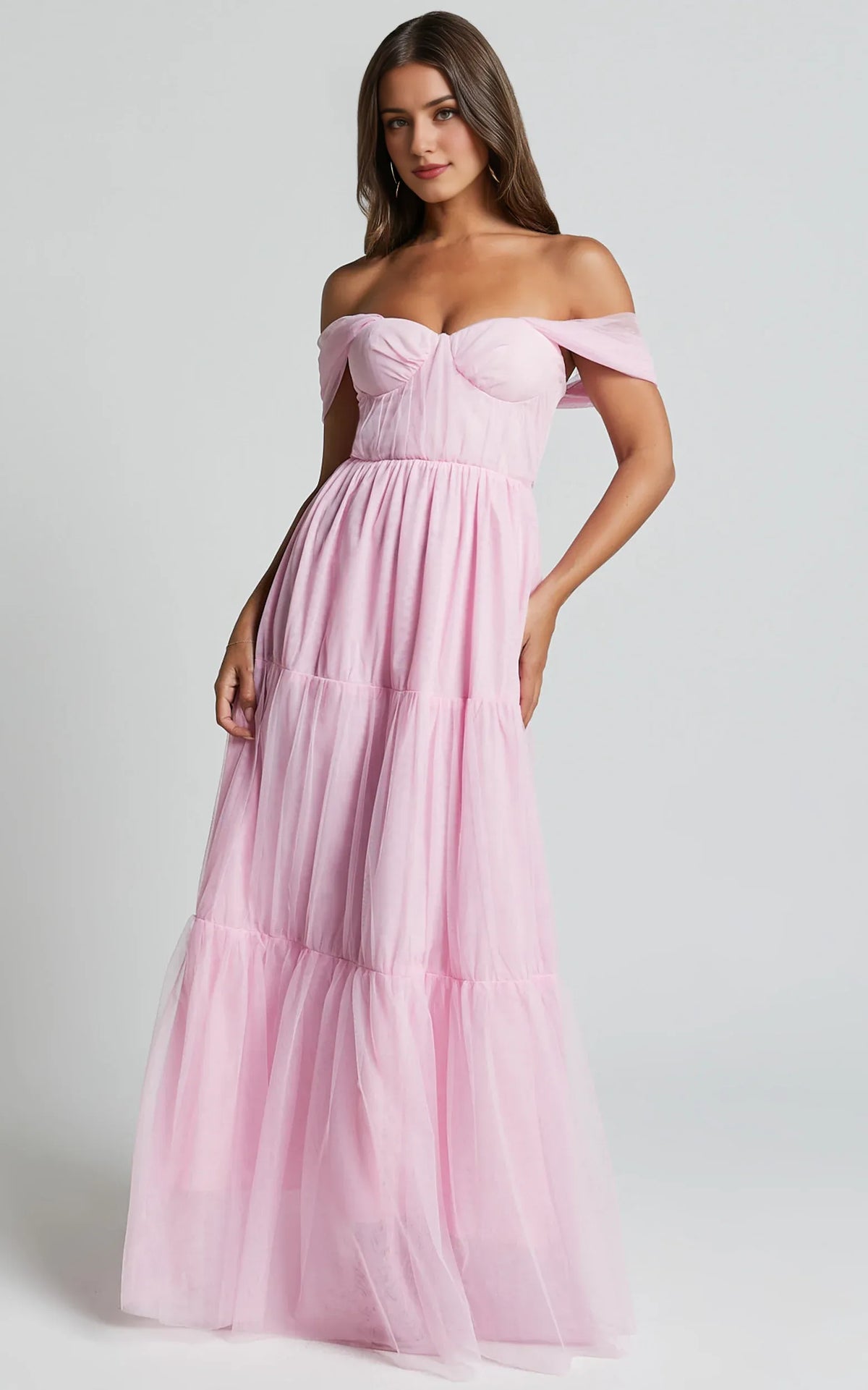 Refined Beautiful Timeless Chic Elegant Pink Tulle A-Line Sleeveless Floor-Length Evening Dress