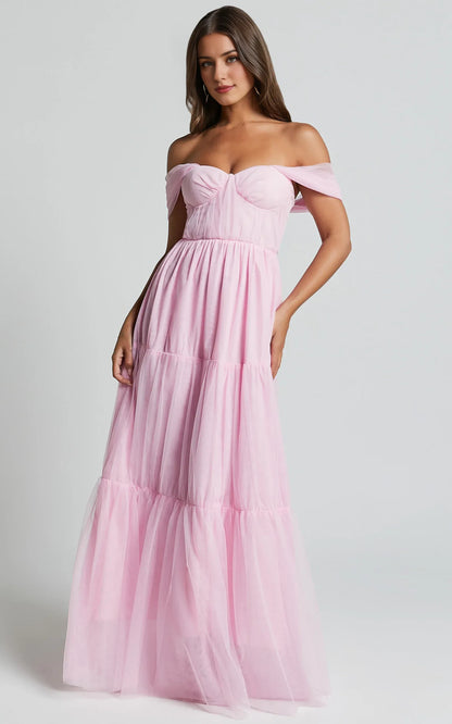 Refined Beautiful Timeless Chic Elegant Pink Tulle A-Line Sleeveless Floor-Length Evening Dress