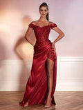 Off The Shoulder Flower Appliques Bodice Sheath Prom Dress