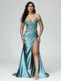 Off The Shoulder Strapless Prom Dress With Slit