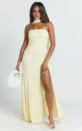 Pale Yellow Strapless High-Slit Mermaid Floor-Length Prom Dress