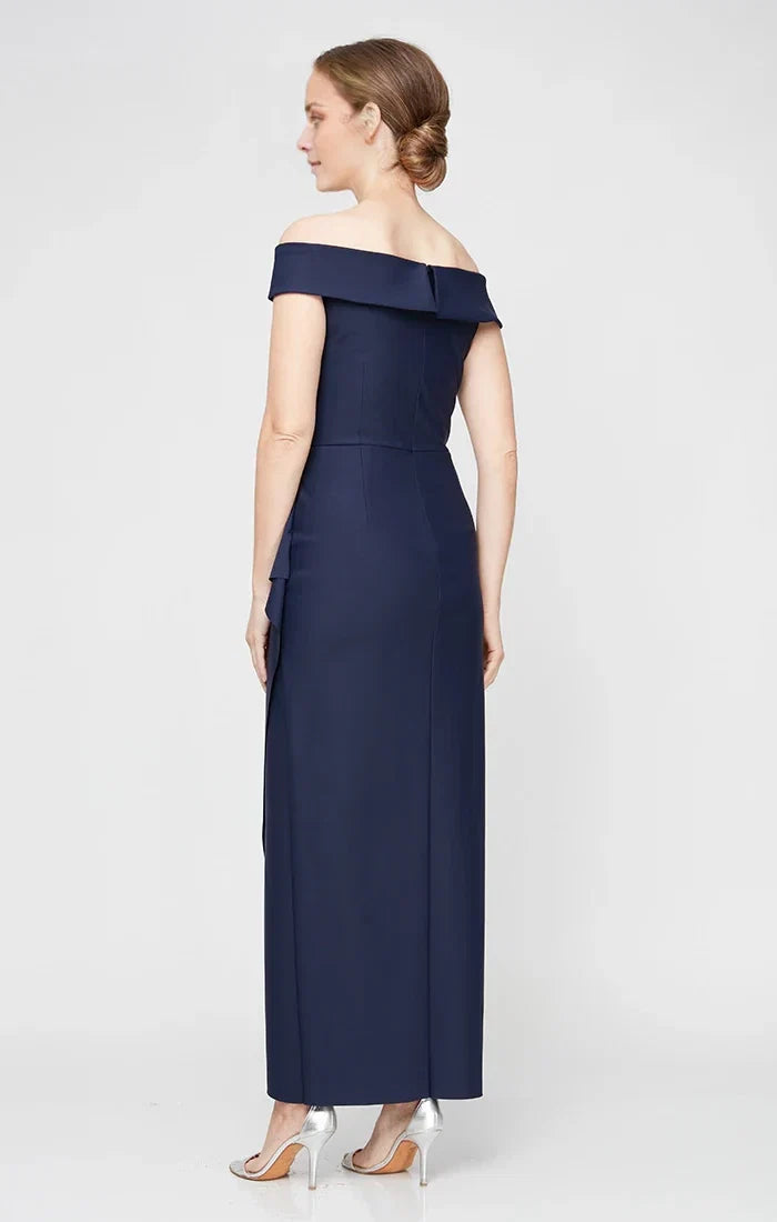 Navy Sheath Off‑The‑Shoulder Sleeveless Zip‑Back Ankle‑Length Mother Of The Bride Dress