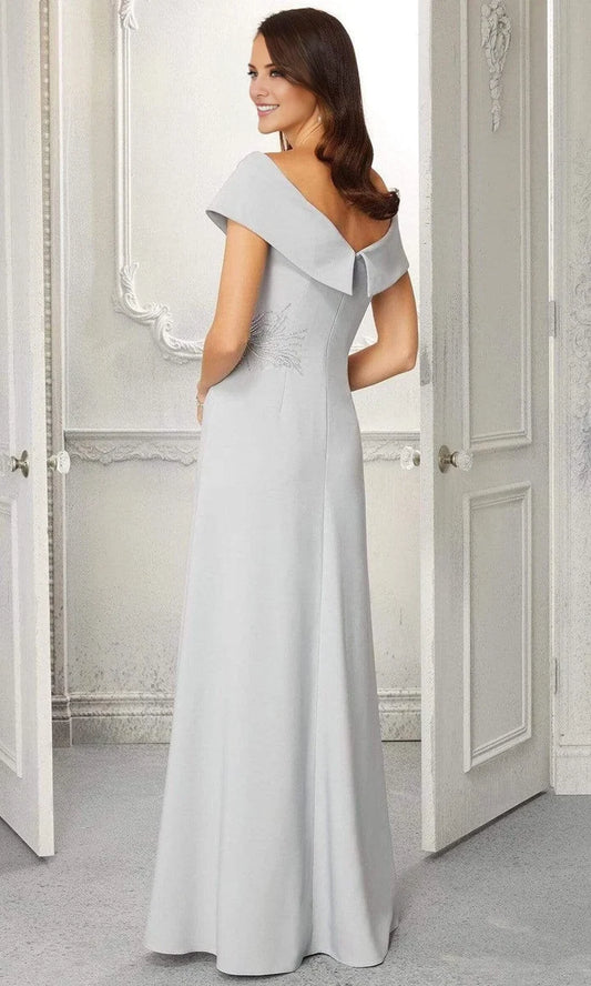 Elegant Black Sheath Off-the-Shoulder Short-Sleeve Classic-Back Floor-Length Mother-of-the-Bride Dress