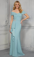 Mint Mermaid Off‑The‑Shoulder Short‑Sleeve Zip‑Back Floor‑Length Mother Of The Bride Dress