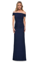 Navy Sheath Off‑The‑Shoulder Short‑Sleeve Zip‑Back Floor‑Length Mother Of The Bride Dress