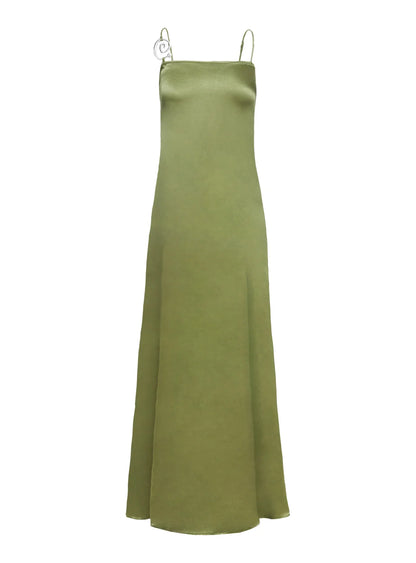 Special Occasion Sophisticated Graceful Elegant Olive Green Satin Strapless Spaghetti Strap Prom Dress