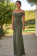 Olive Off the Shoulder Floor Length Mother of the Bride Dress