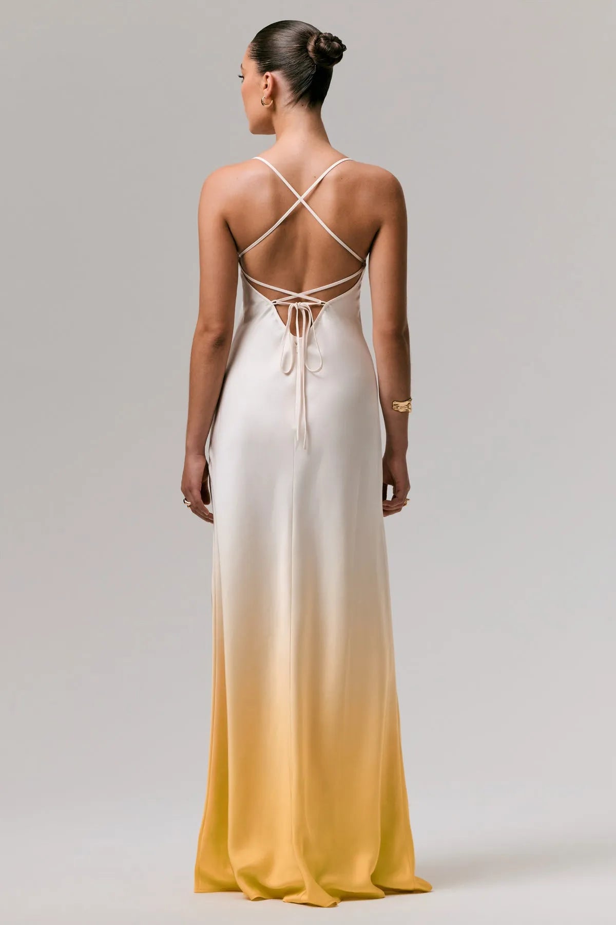 Ombre Cowl Neck Prom Dress with Spaghetti Straps for Elegant Evening Looks