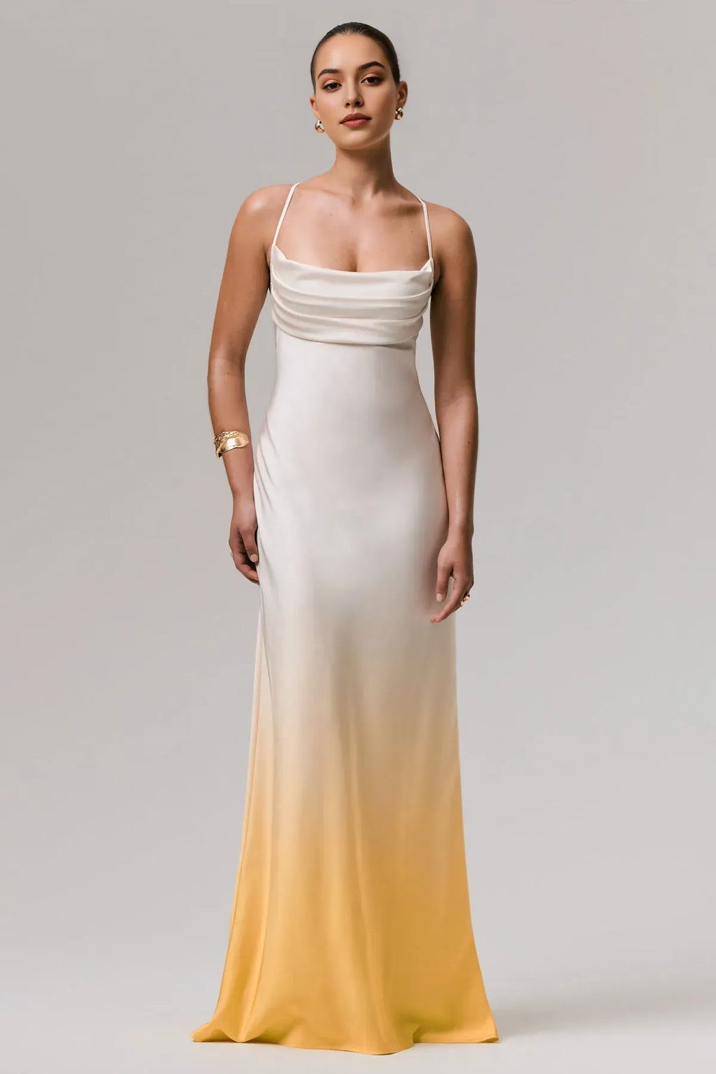Ombre Cowl Neck Prom Dress with Spaghetti Straps for Elegant Evening Looks
