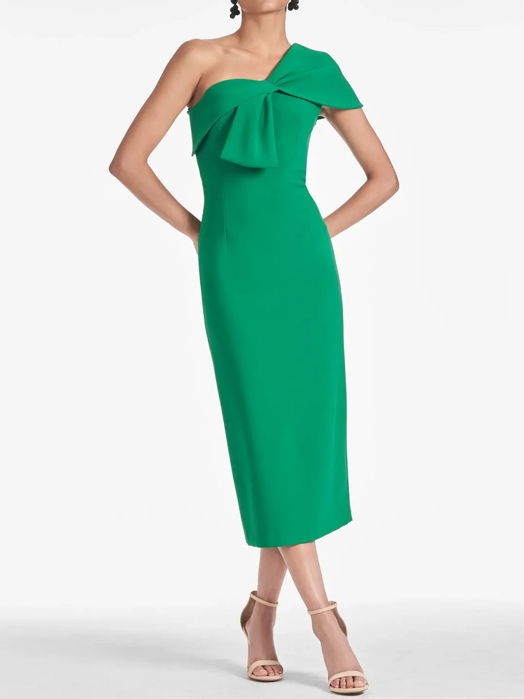 Green One - Shoulder Emerald Homecoming Gown Bow Detail Form Fitting Design