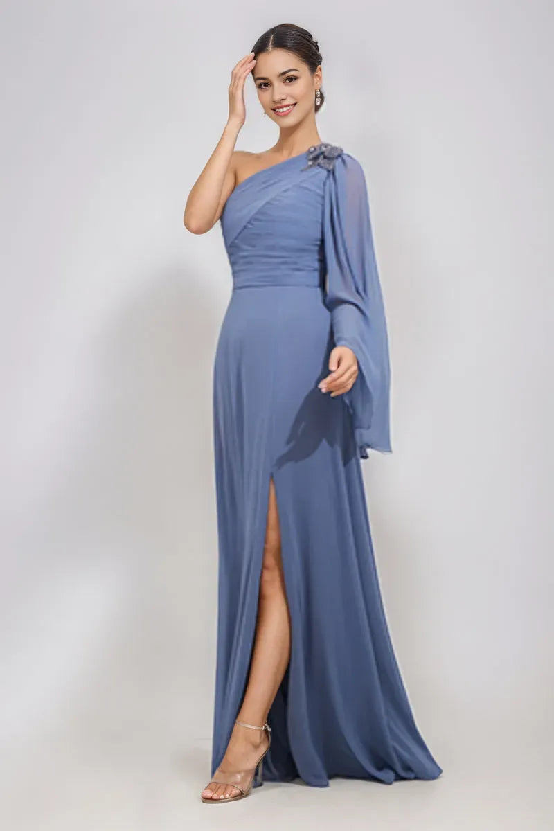 One-Shoulder Mother Of The Bride Groom Dresses with Appliques Side Slit