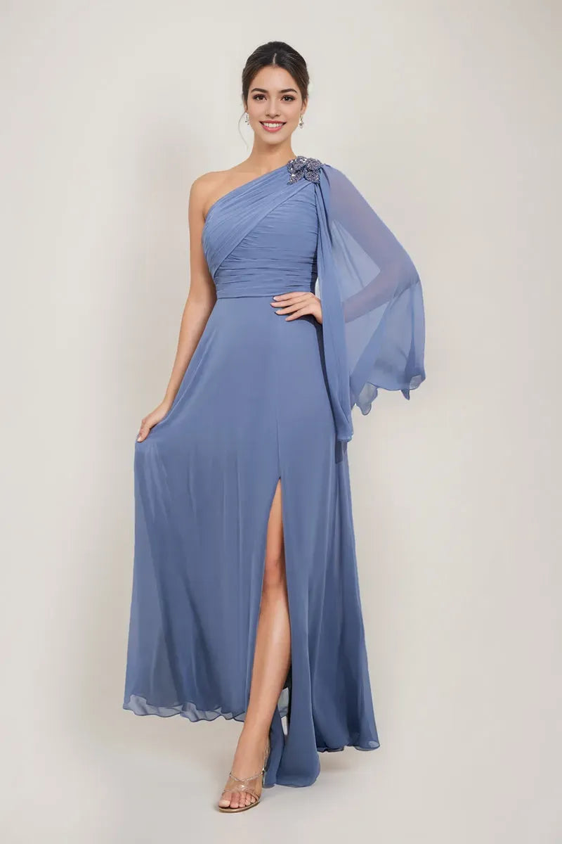 One-Shoulder Mother Of The Bride Groom Dresses with Appliques Side Slit