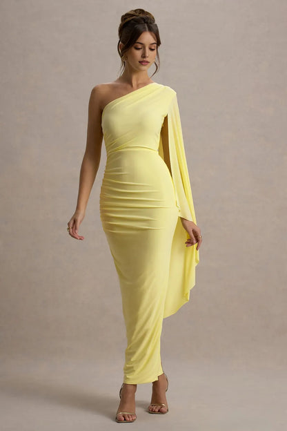 Elegant Red A-Line One-Shoulder Classic-Sleeve Classic-Back Floor-Length Prom Dress