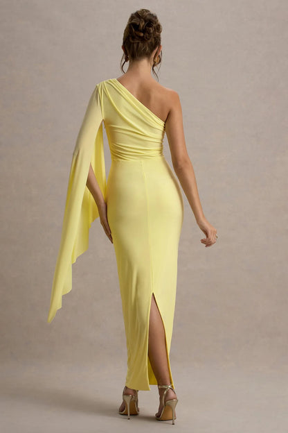 Elegant Red A-Line One-Shoulder Classic-Sleeve Classic-Back Floor-Length Prom Dress