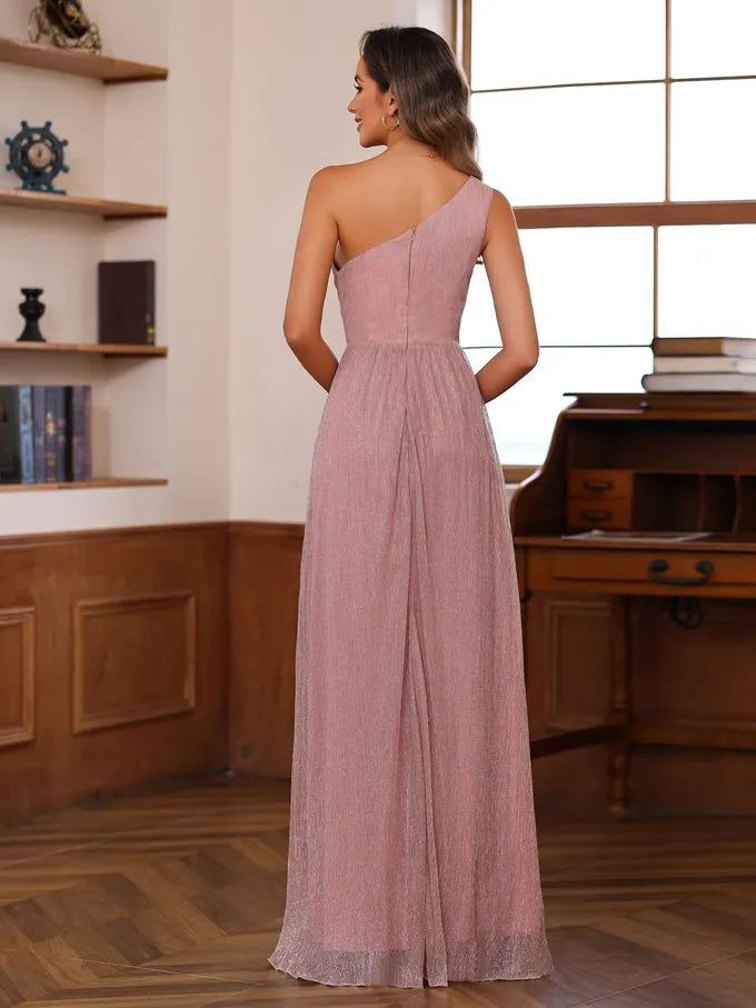 One-Shoulder Sleeveless Floor-Length Mother of the Bride Dresses with Ruffles