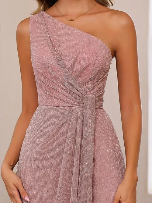 One-Shoulder Sleeveless Floor-Length Mother of the Bride Dresses with Ruffles
