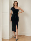 One-shoulder Tea-Length Mother of the Bride Dresses With Split Side Bow