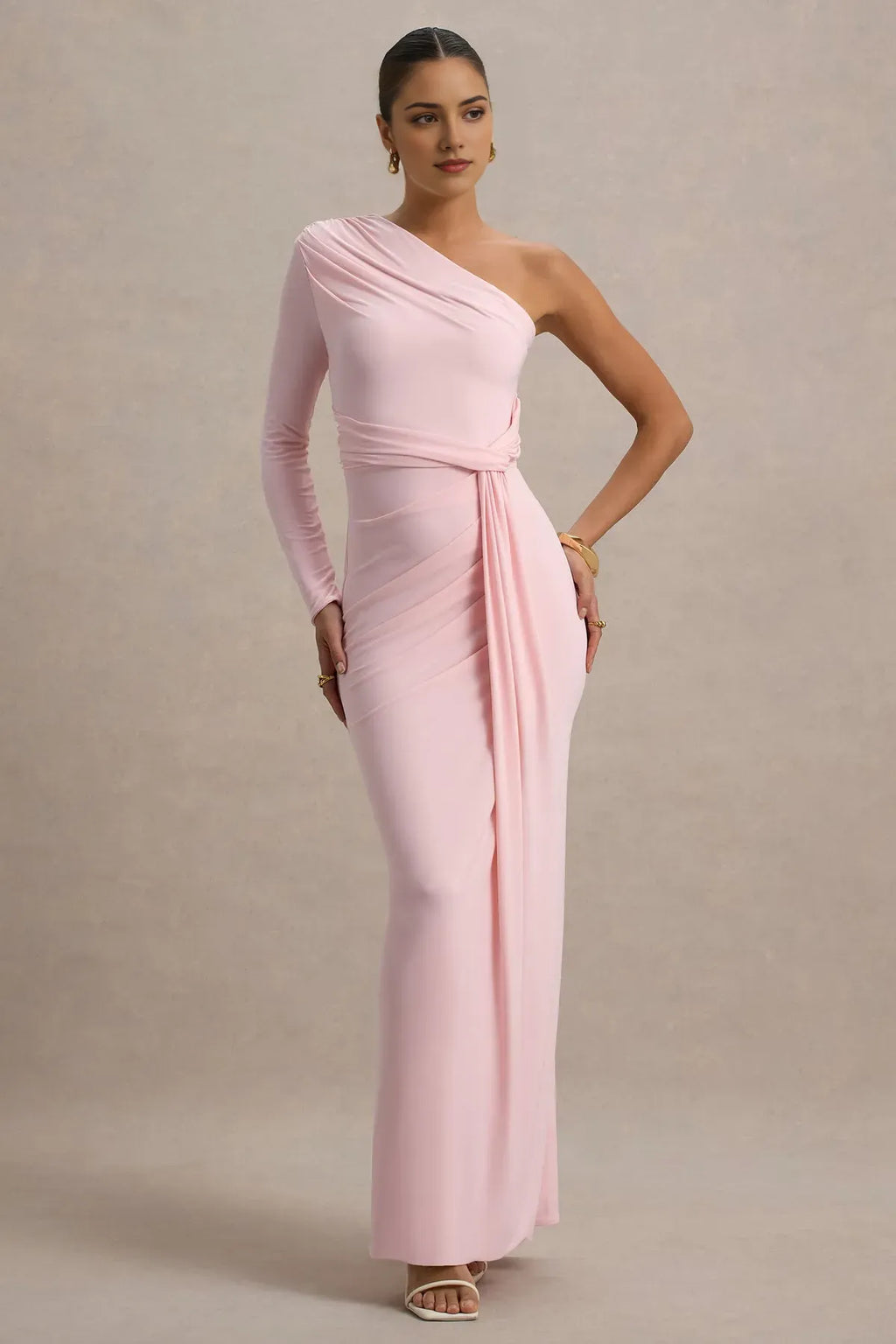 One Prom Dresses Asymmetric Drape Twisted Sash Mermaid Fit for Dreamy Proms