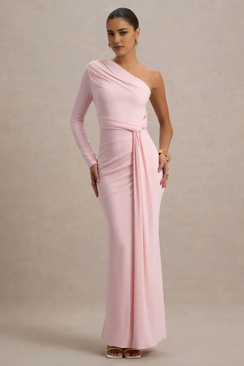 One Prom Dresses Asymmetric Drape Twisted Sash Mermaid Fit for Dreamy Proms