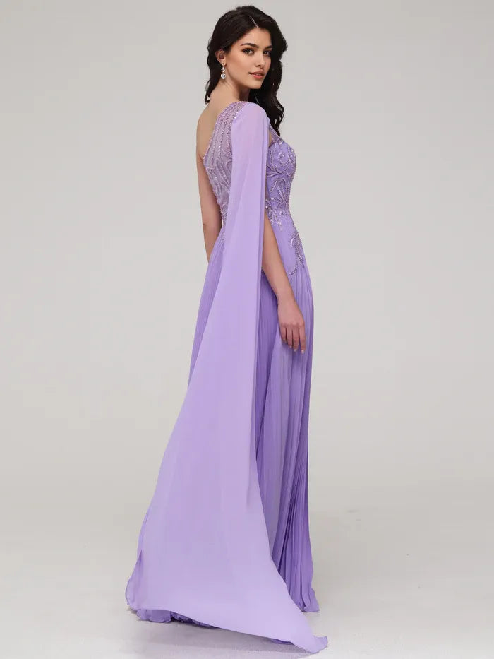 One Shoulder Flowy Prom Dress