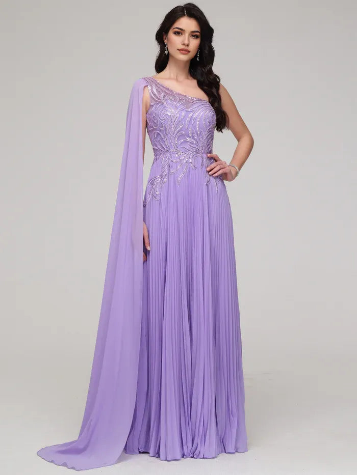 One Shoulder Flowy Prom Dress
