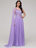 One Shoulder Flowy Prom Dress