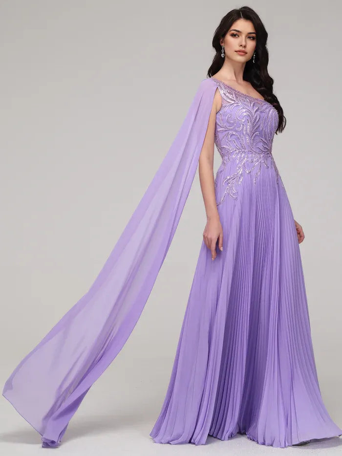 One Shoulder Flowy Prom Dress