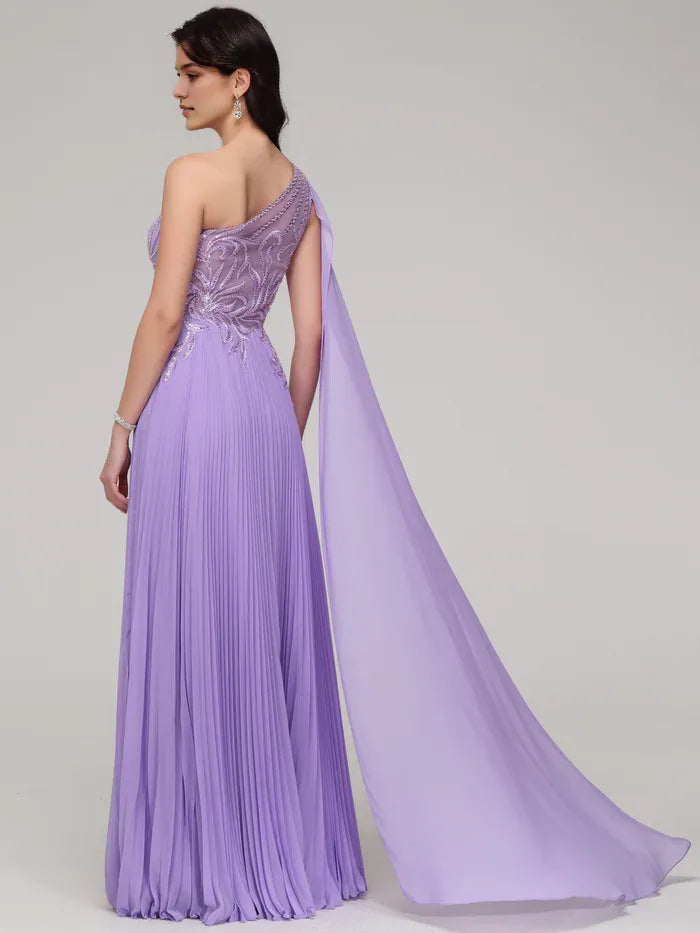 One Shoulder Flowy Prom Dress