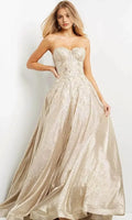 Gold Opulent - Toned Metallic Brocade Prom Dress with Strapless Corset Bodice and Ball Gown Skirt