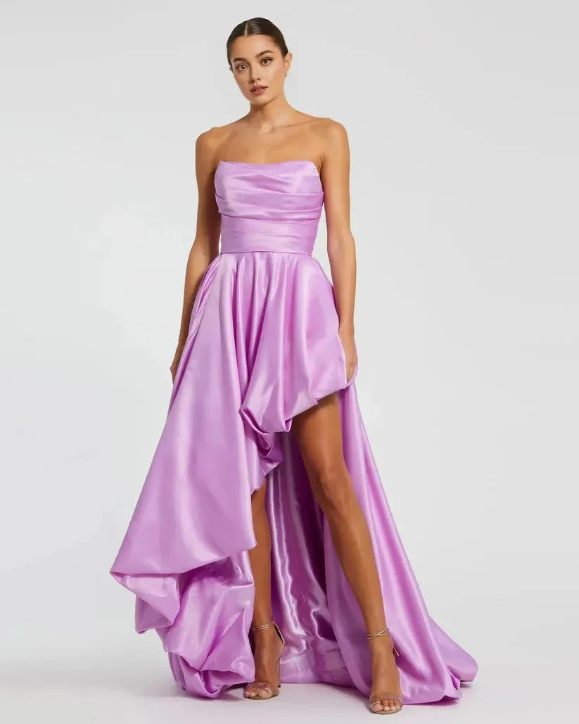 Refined Beautiful Timeless Chic Elegant Black Satin A-Line Strapless Sleeveless Prom Dress
