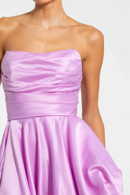 Refined Beautiful Timeless Chic Elegant Black Satin A-Line Strapless Sleeveless Prom Dress