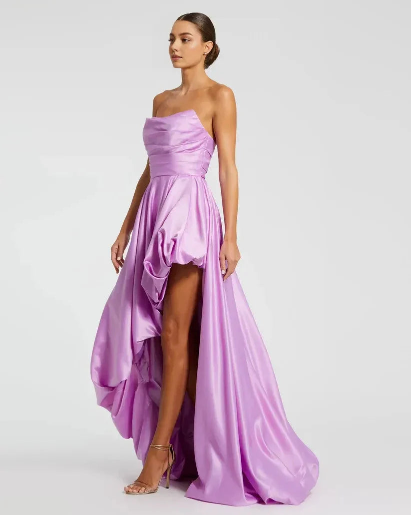 Refined Beautiful Timeless Chic Elegant Black Satin A-Line Strapless Sleeveless Prom Dress