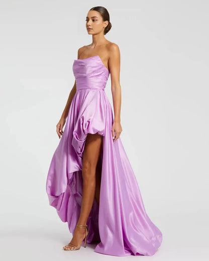 Refined Beautiful Timeless Chic Elegant Black Satin A-Line Strapless Sleeveless Prom Dress