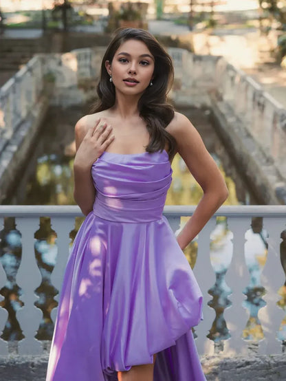 Refined Beautiful Timeless Chic Elegant Black Satin A-Line Strapless Sleeveless Prom Dress