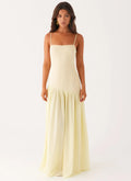 Yellow Pale Prom Dress with Square Neckline Spaghetti Straps Asymmetric Ruffle Hem Fitted Bodice Perfect for Formal Galas