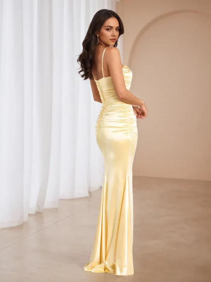 Yellow Pale Like Prom Dress Spaghetti Straps Column Mermaid Skirt Understated Luxury for Minimalist Galas