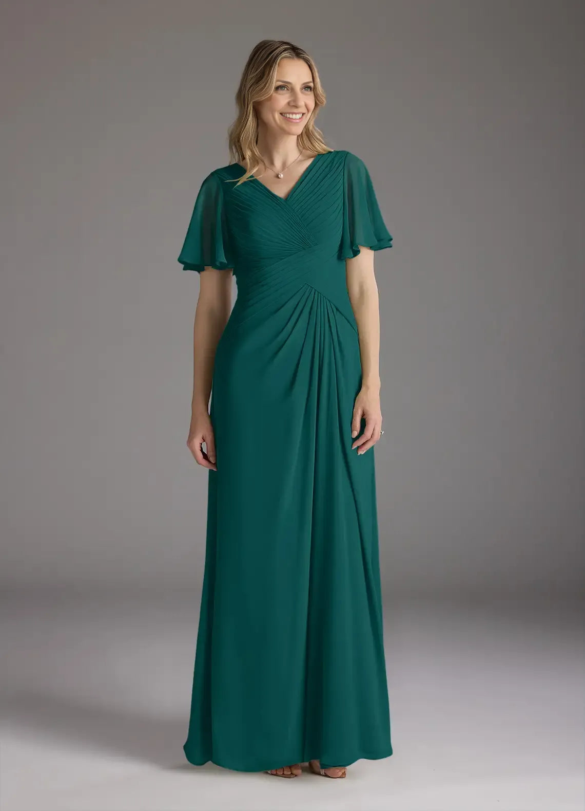 Refined Beautiful Timeless Special Occasion Elegant Chiffon A-Line V-Neck Ruffle Evening Dress