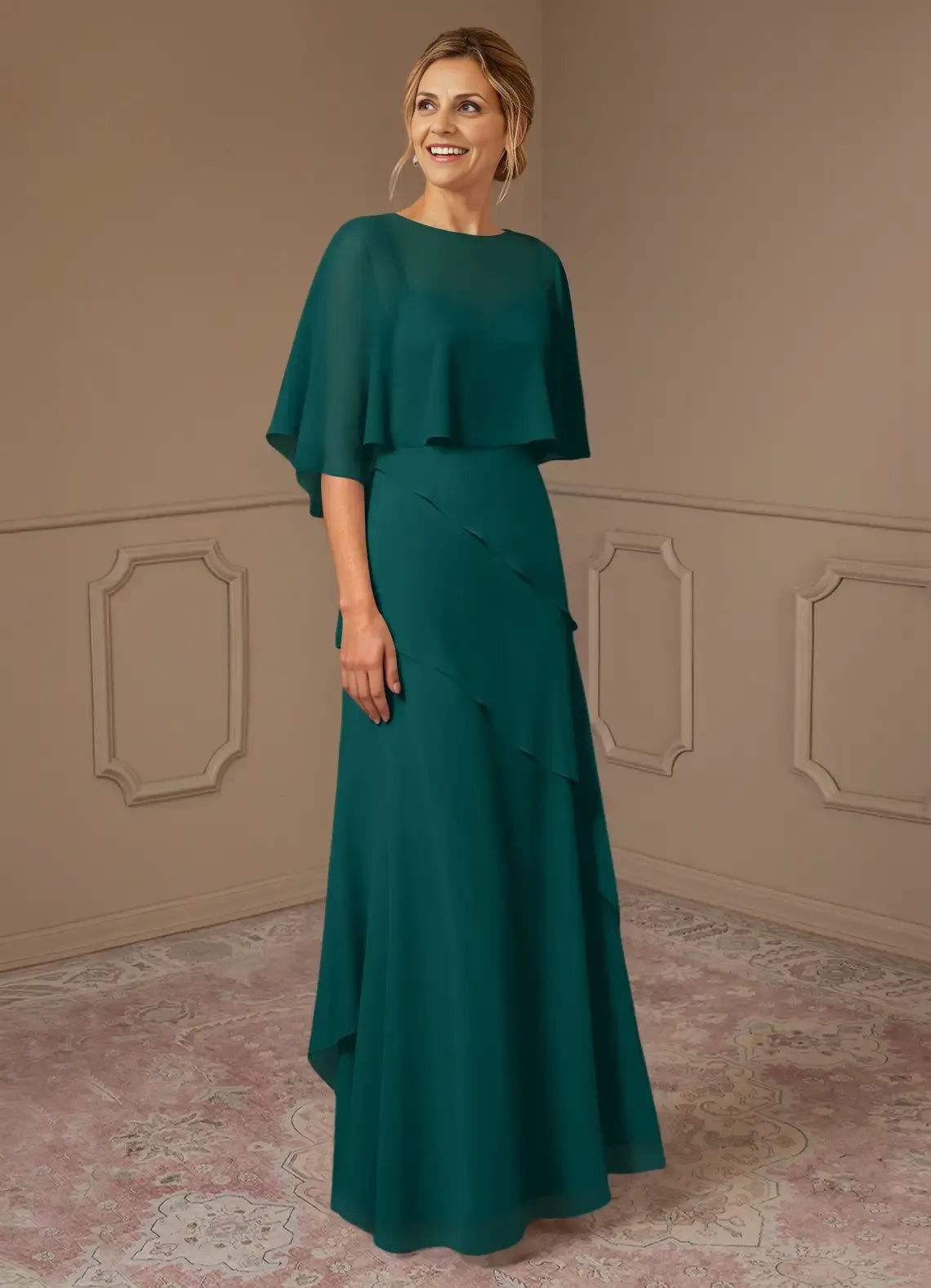 Stylish Refined Elegant Chiffon A-Line Scoop Neck Mother of the Bride Dress