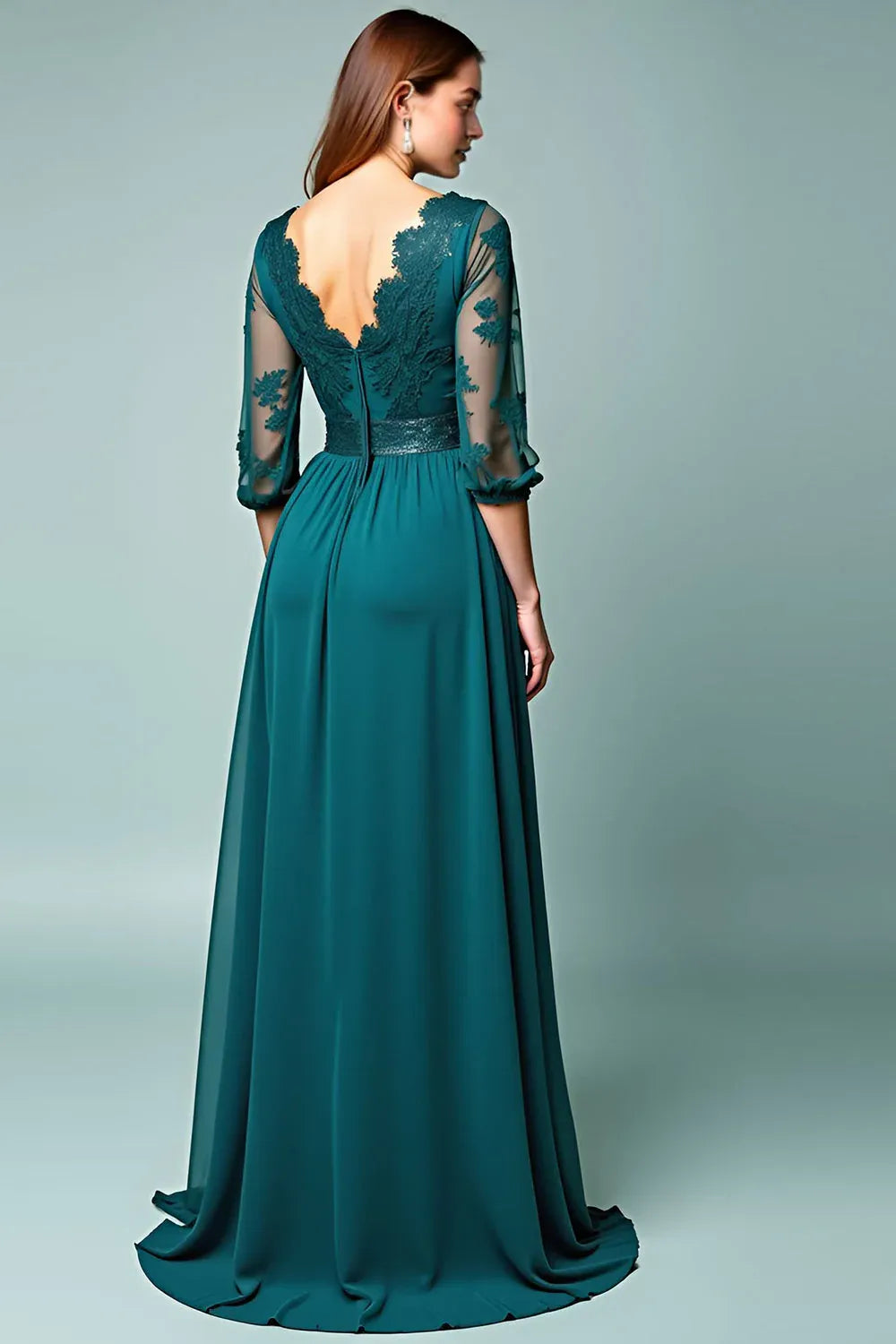 Elegant Red Sheath Classic-Neck Long-Sleeve Classic-Back Floor-Length Mother-of-the-Bride Dress