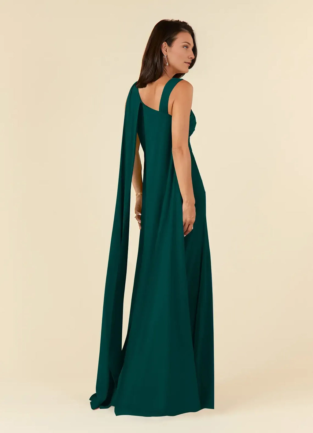 Pine Mermaid Pleated Mother of the Bride Dress with One - Shoulder Draped Sash Sleeves Ruched Bodice