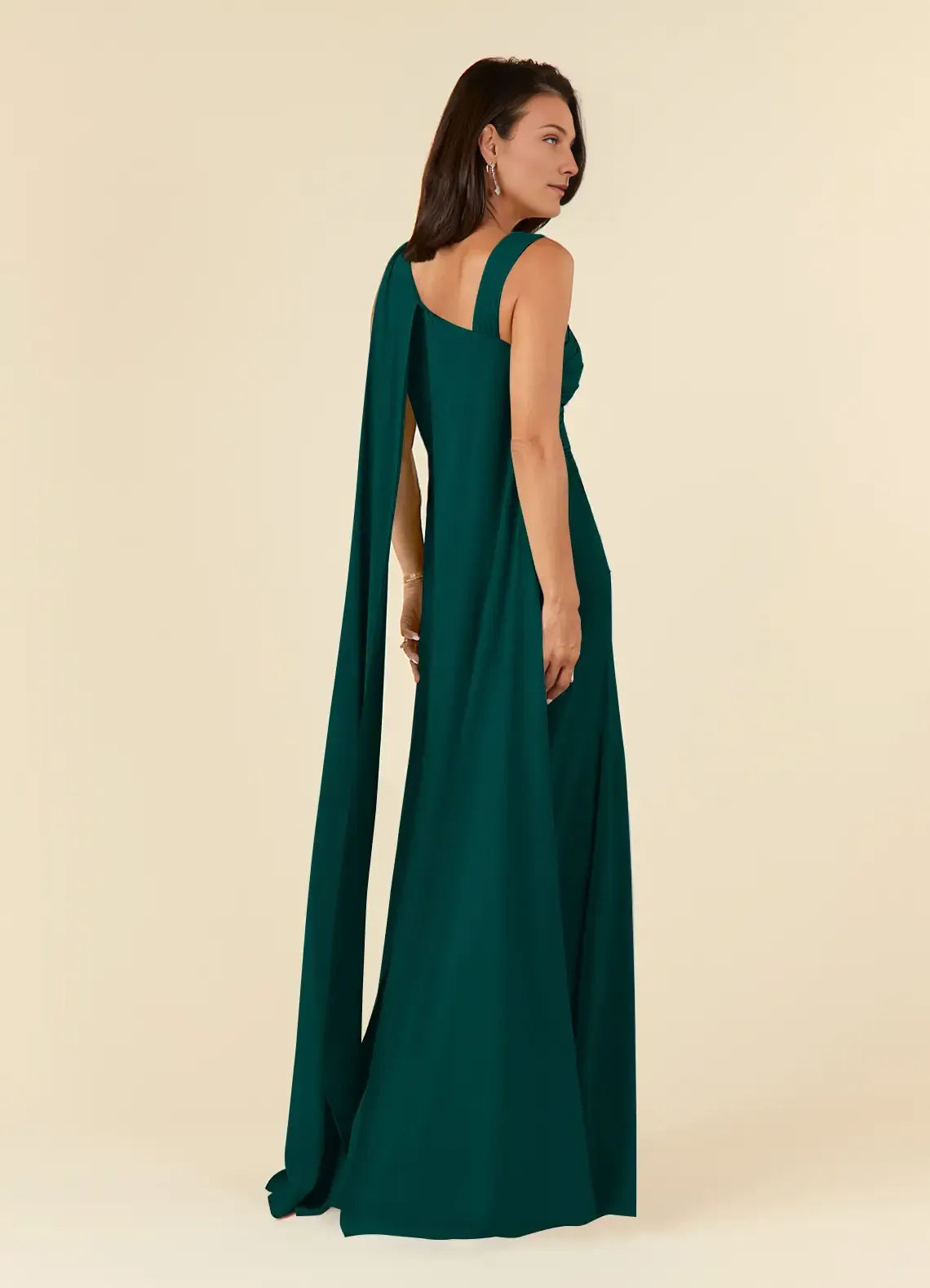 Pine Mermaid Pleated Mother of the Bride Dress with One - Shoulder Draped Sash Sleeves Ruched Bodice