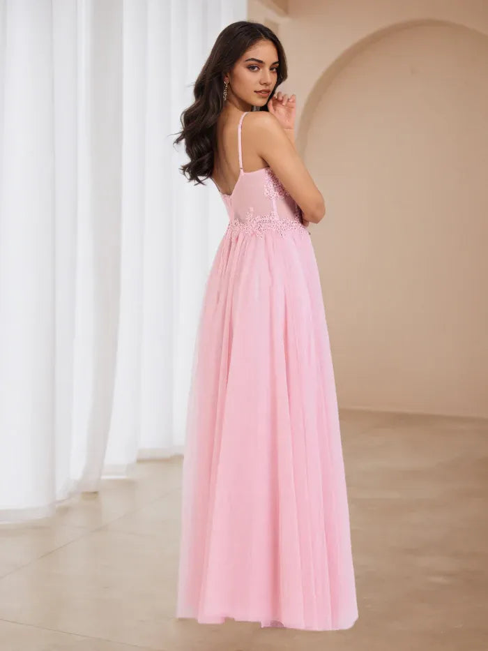 Pink Prom Dress Spaghetti Straps Bodice Flowy Skirt for Enchanting Nights